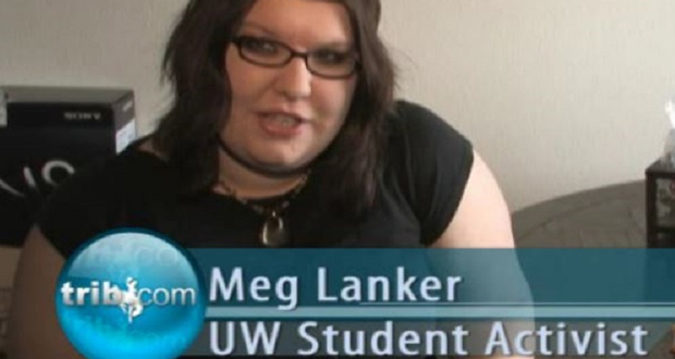 A still photo of Meg Lanker Simons being interviewed by local a news organization.