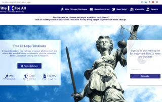 A screenshot of the redesign of the front page of our website. The new design features a classic background image of Lady Justice and avoids futuristic imagery of technology found in the previous version.