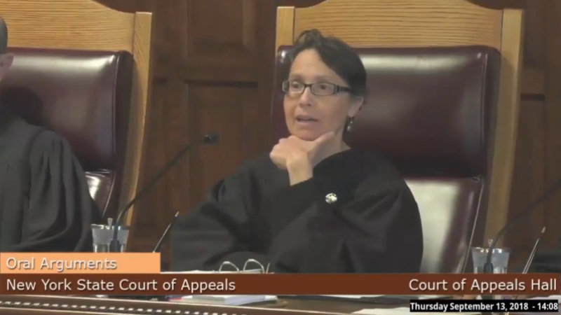 A still-shot of the video from an oral argument held at the New York State Court of Appeals.